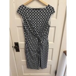 Lauren Ralph Lauren Women's Navy White Midi Sheath Dress Twist Size 14‎